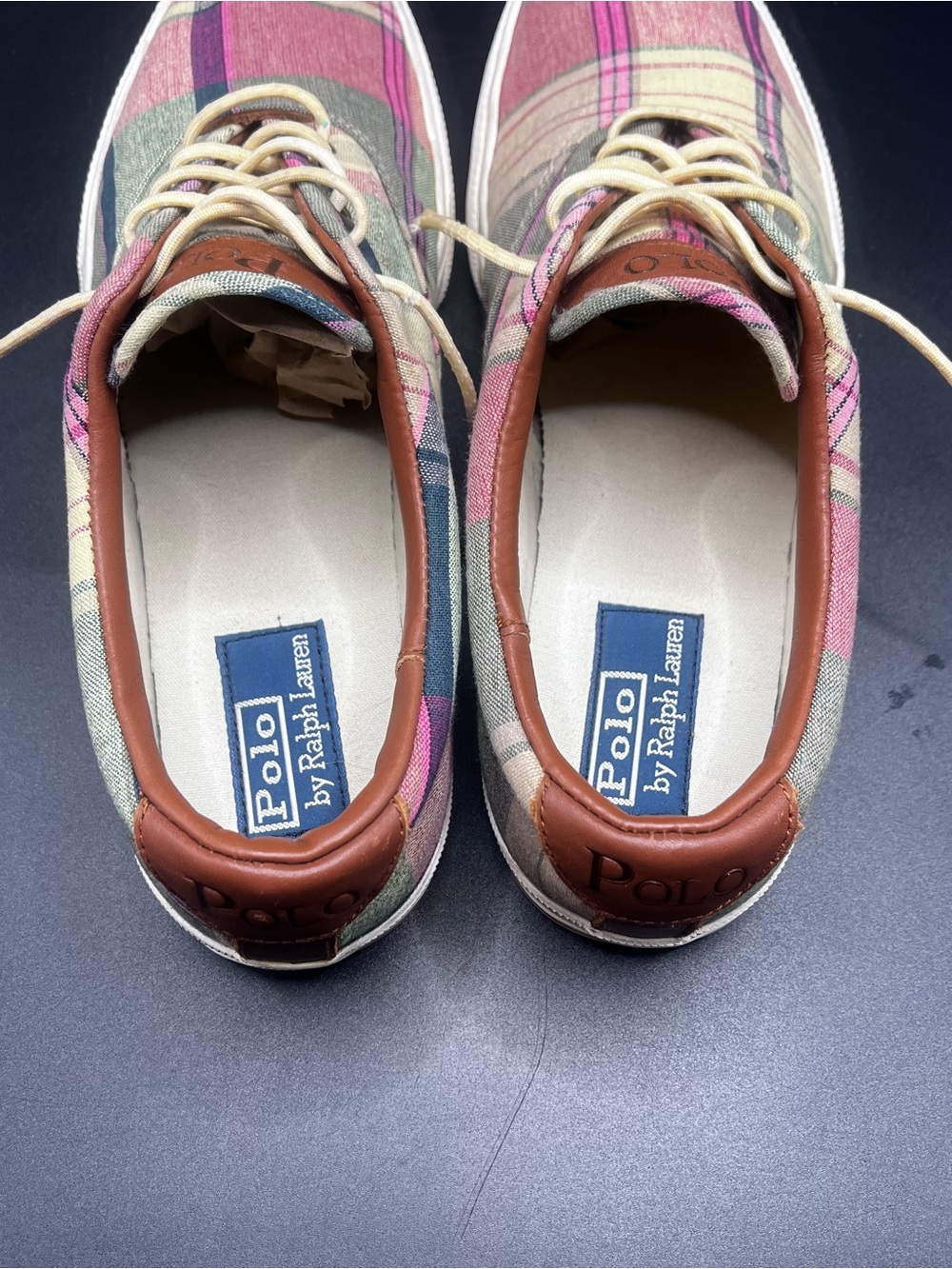 Polo Ralph Lauren Men 10.5D Vaughn Madras Plaid Low Top Lace Up Canvas Sneaker - Picture 8 of 16